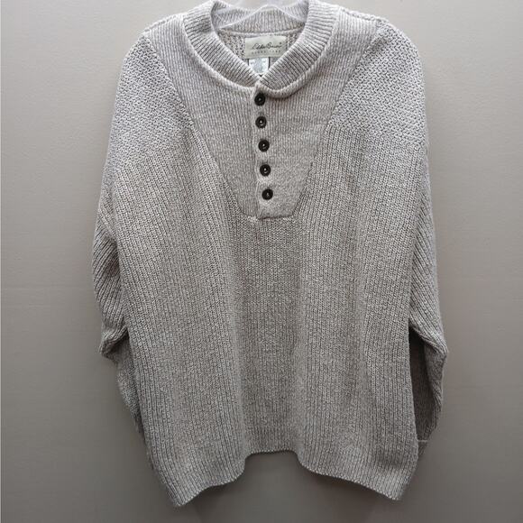 VTG Eddie Bauer Fisherman's Chunky Knit Henley Sweater Size Large Y2K Pullover - Picture 1 of 9